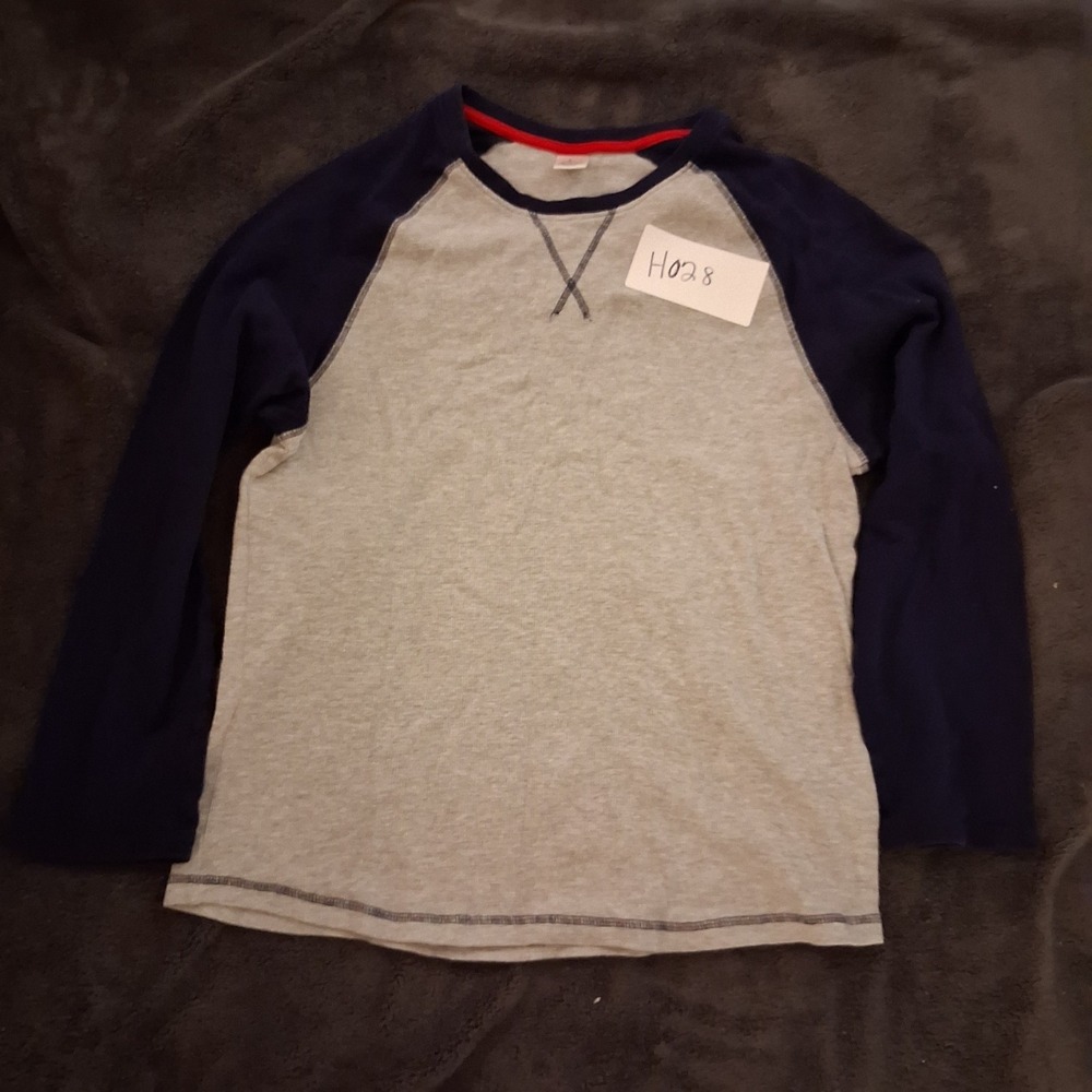 Raglan Baseball Tee Long Sleeve Mens Heather Gray Navy Blue Red Size L Cotton